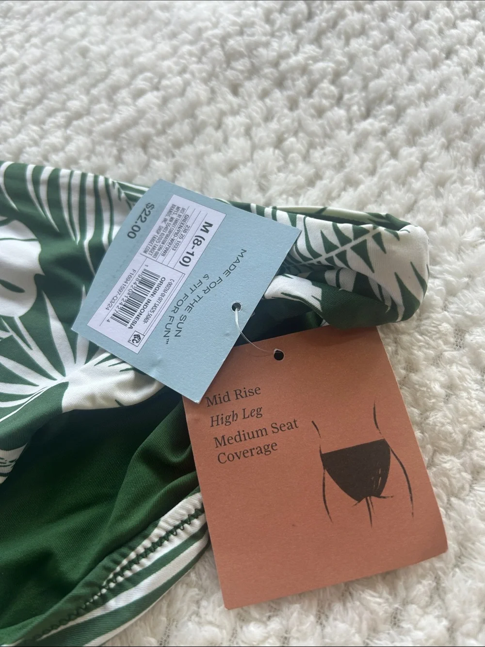 Shade & Shore Green and White Tropical Print Bikini Bottoms